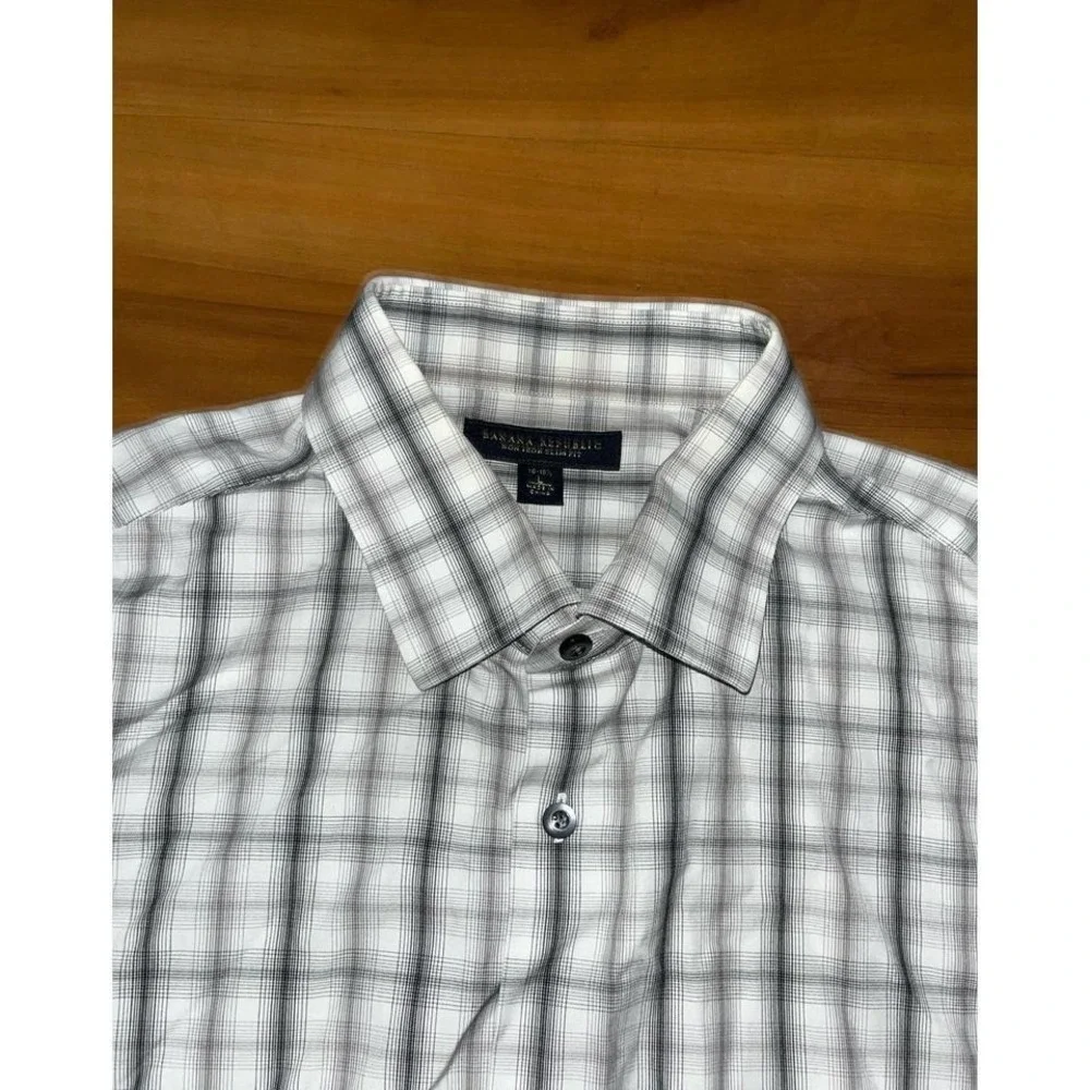 Mens Banana Republic Slim Fit Plaid Button Up Casual Shirt